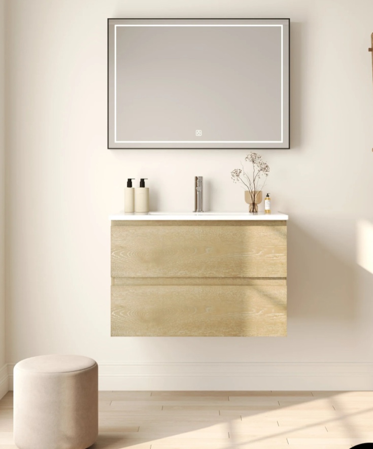 30" Rectangular Bathroom Vanity, with Ceramic Sink Wall-Mounting