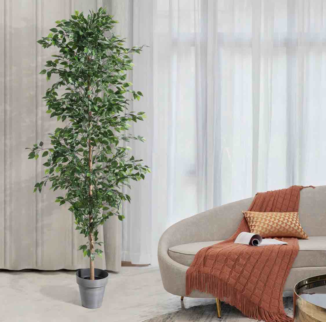 Faux Tree 94" Tall Ficus in Black Pot for Home Decor
