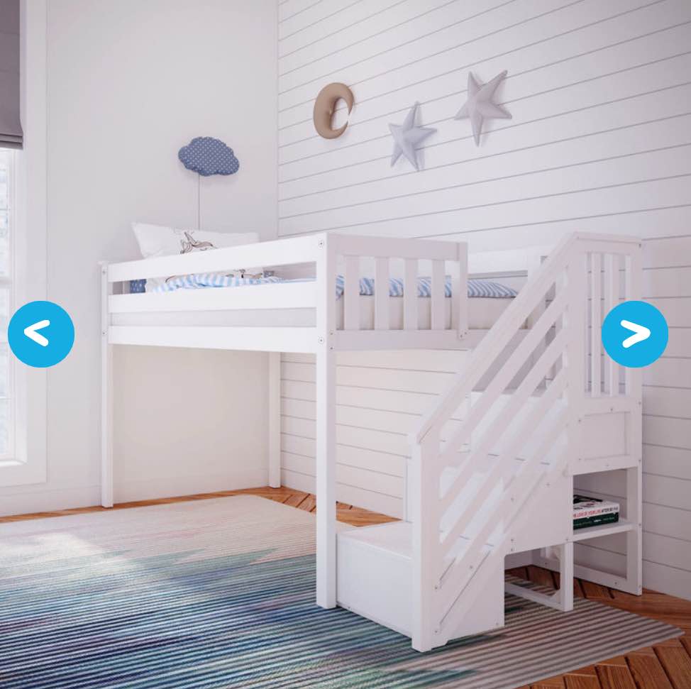 Max & Lily Low Loft Bed, Twin Bed Frame For Kids With Stairs, White ( incomplete staircase only)