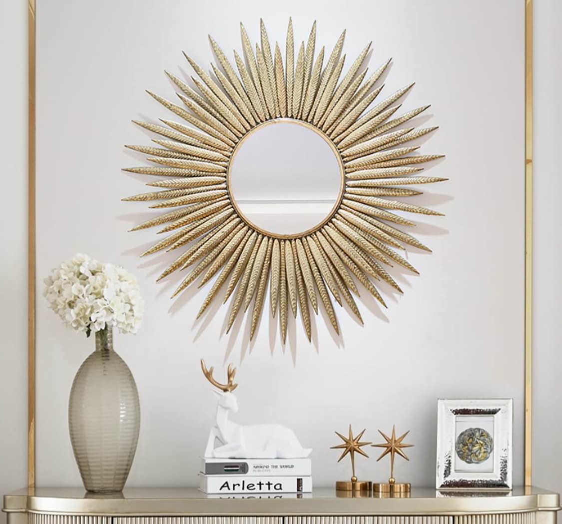 33.7" Luxury Creative Gold Sunburst Large Metal Wall Mirror Decor Art for Living Room