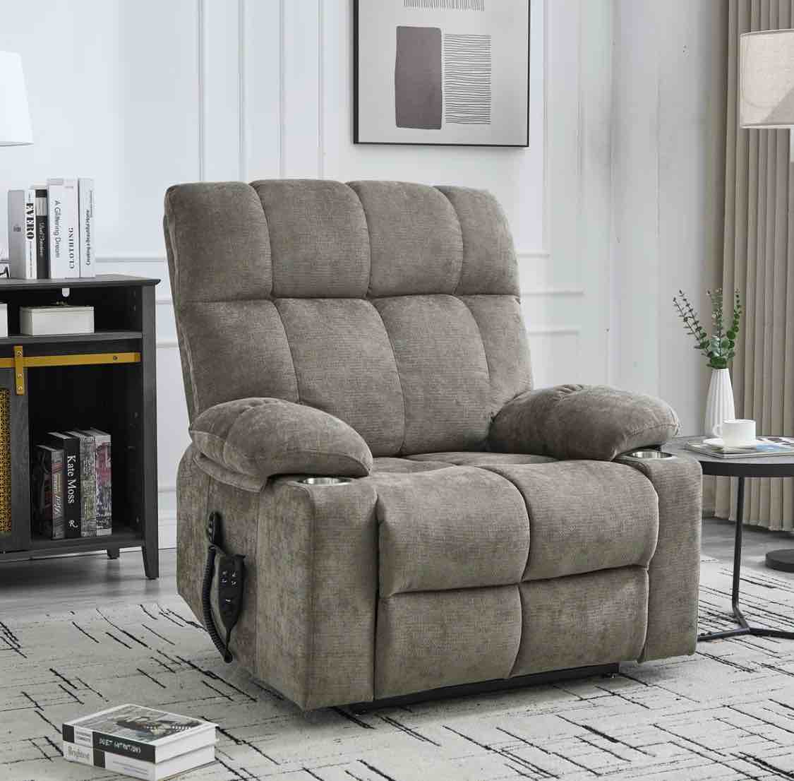 Aura 40" W Dual Motor Power Lift Recliner Oversize Chair With Massage Heating, Dual Cup Holders, Dual Side Pockets