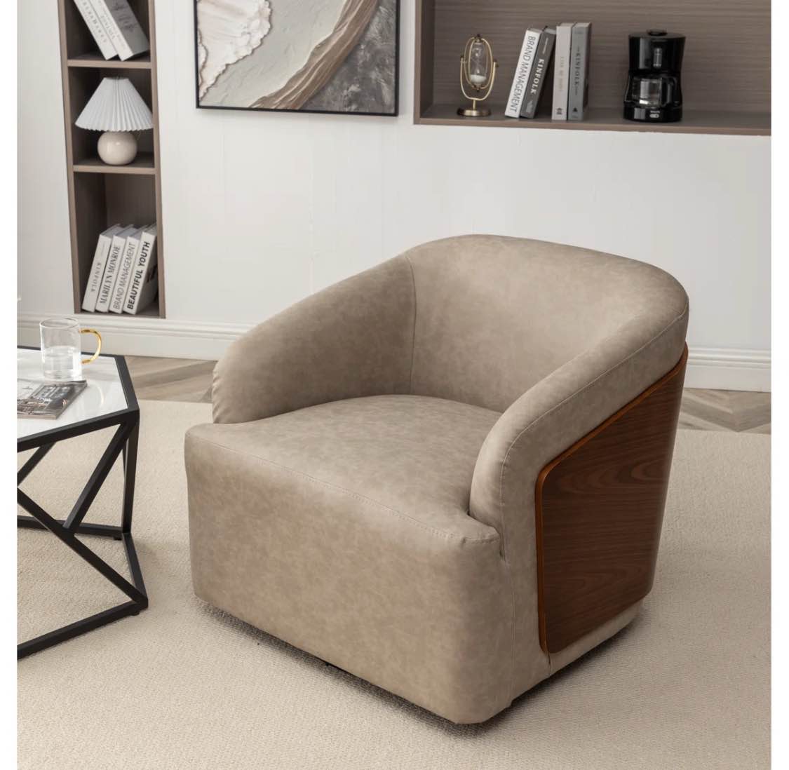 Broderic Faux Leather Swivel Barrel Chair