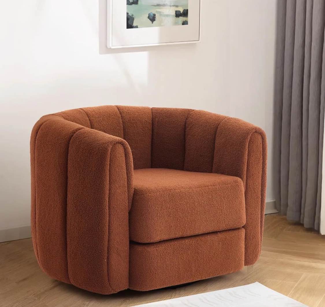 37" Wide Accent Chair, Boucle Upholstered Swivel Barrel Chair