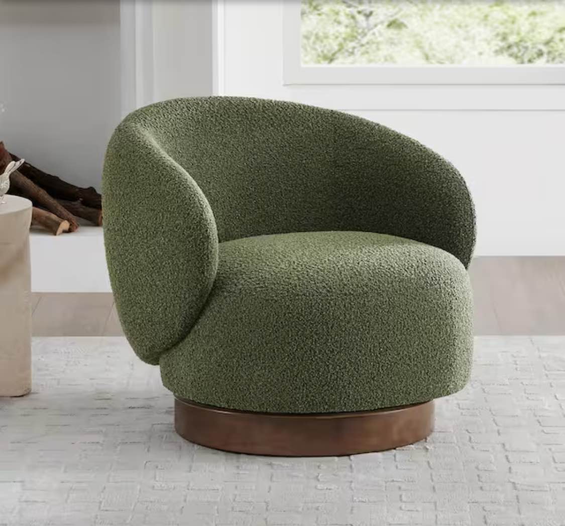 Noah Green Performance Fabric Swivel Accent Chair Modern Upholstered Round Barrel Arm Chair for Bedroom or Living Room