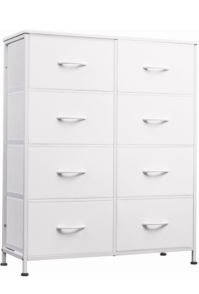 WLIVE Fabric Dresser for Bedroom, Tall Dresser with 8 Drawers, Storage Tower with Fabric Bins, Double Dressers, Chest of Drawers for Closet, Playroom, Dormitory, White