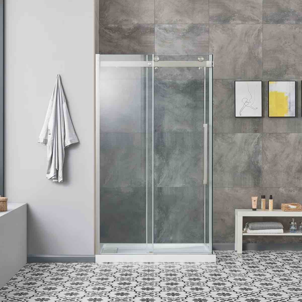 OVE Decors Bel Soft Close 48" x 78" Frameless Sliding Soft Close Shower Kit (Set of 2) 15SKD-BELS48-SATWM