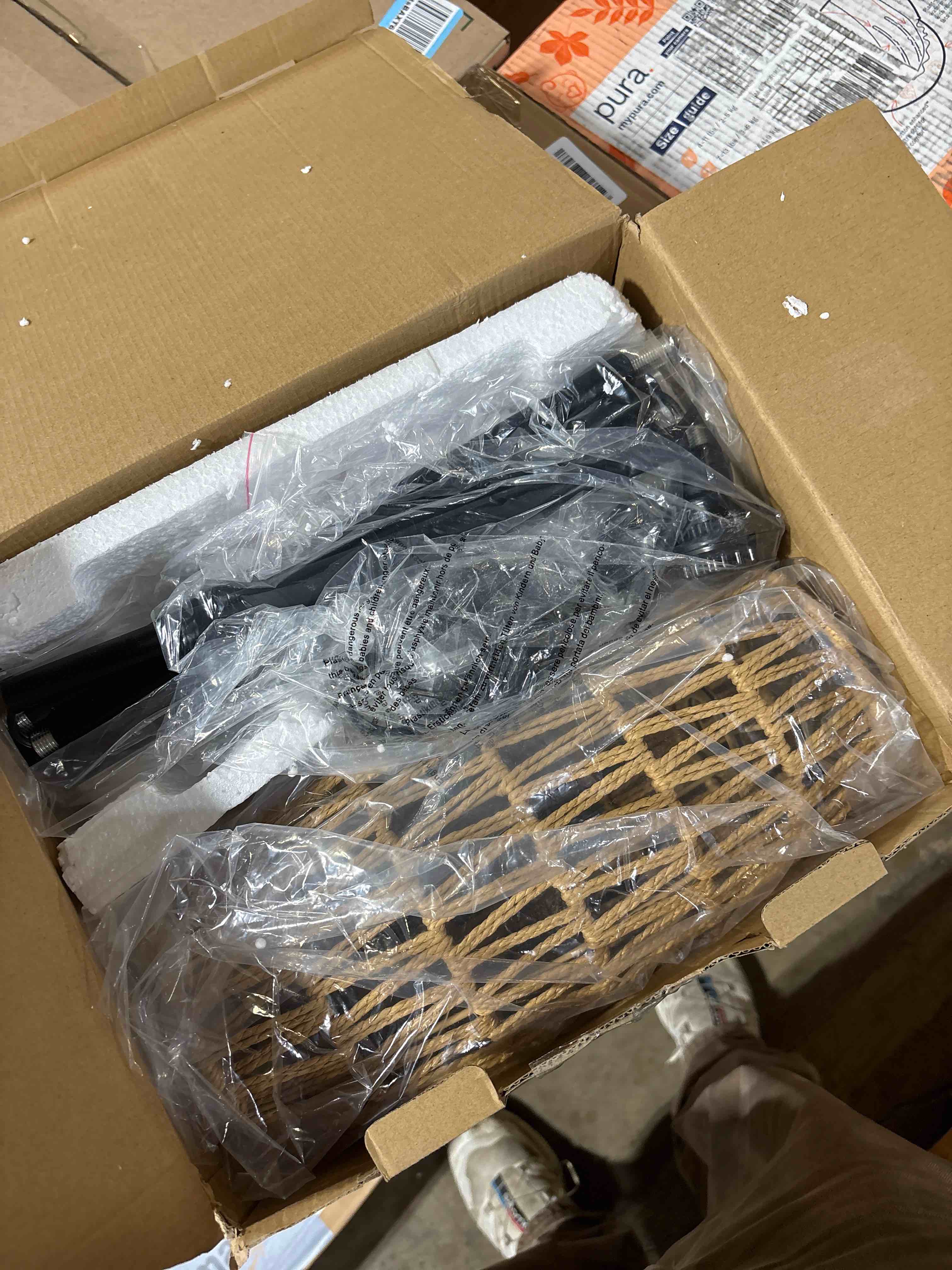 Condition photo showing New/Like New for Floor Lamp for Living Room,Farmhouse Floor lamp,Modern Standing lamp with Hand-Worked Rattan Shade (Drum Rattan Shade Black Body Color-3 Color Bulb)