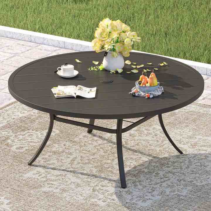 Patio Metal 60 L x 60 W Outdoor Round Dining Table, Similar*