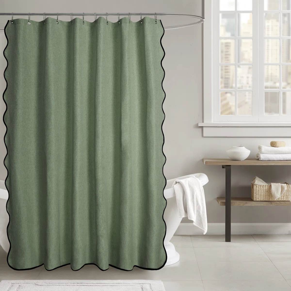 Farmhouse Linen Textured Scalloped Edge Shower Curtain