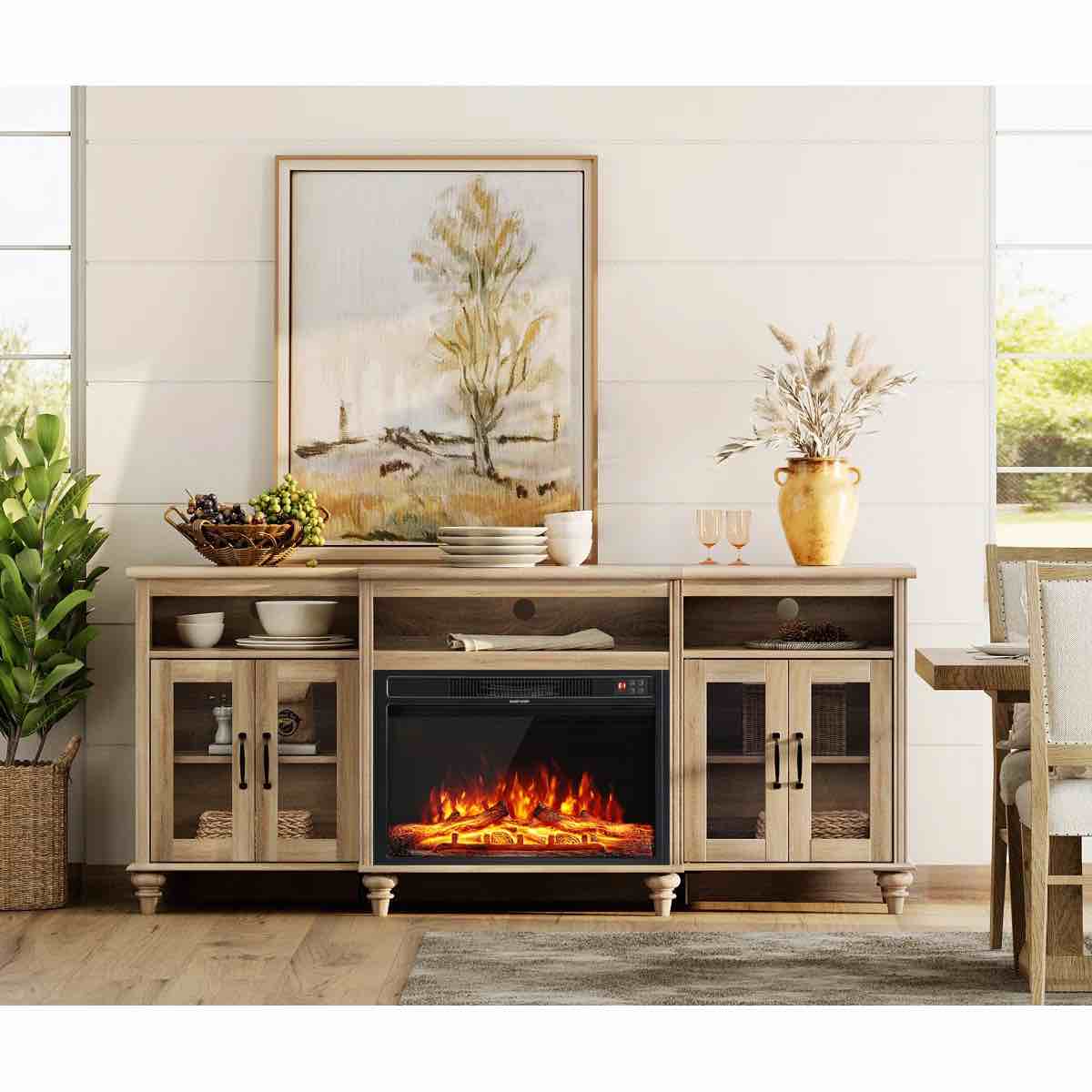 Scarlett Unfinished TV Stand for TVs up to 75", NO FIREPLACE, SHELVES IN PLACE, SEE OUR PICS