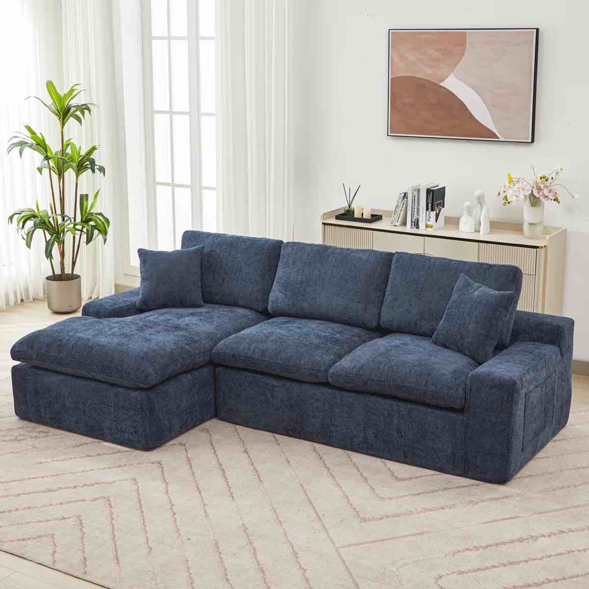 Flick Chenille Sectional Sofa with Double-Layer Cushions & Side Pockets, Box 2 Only*
