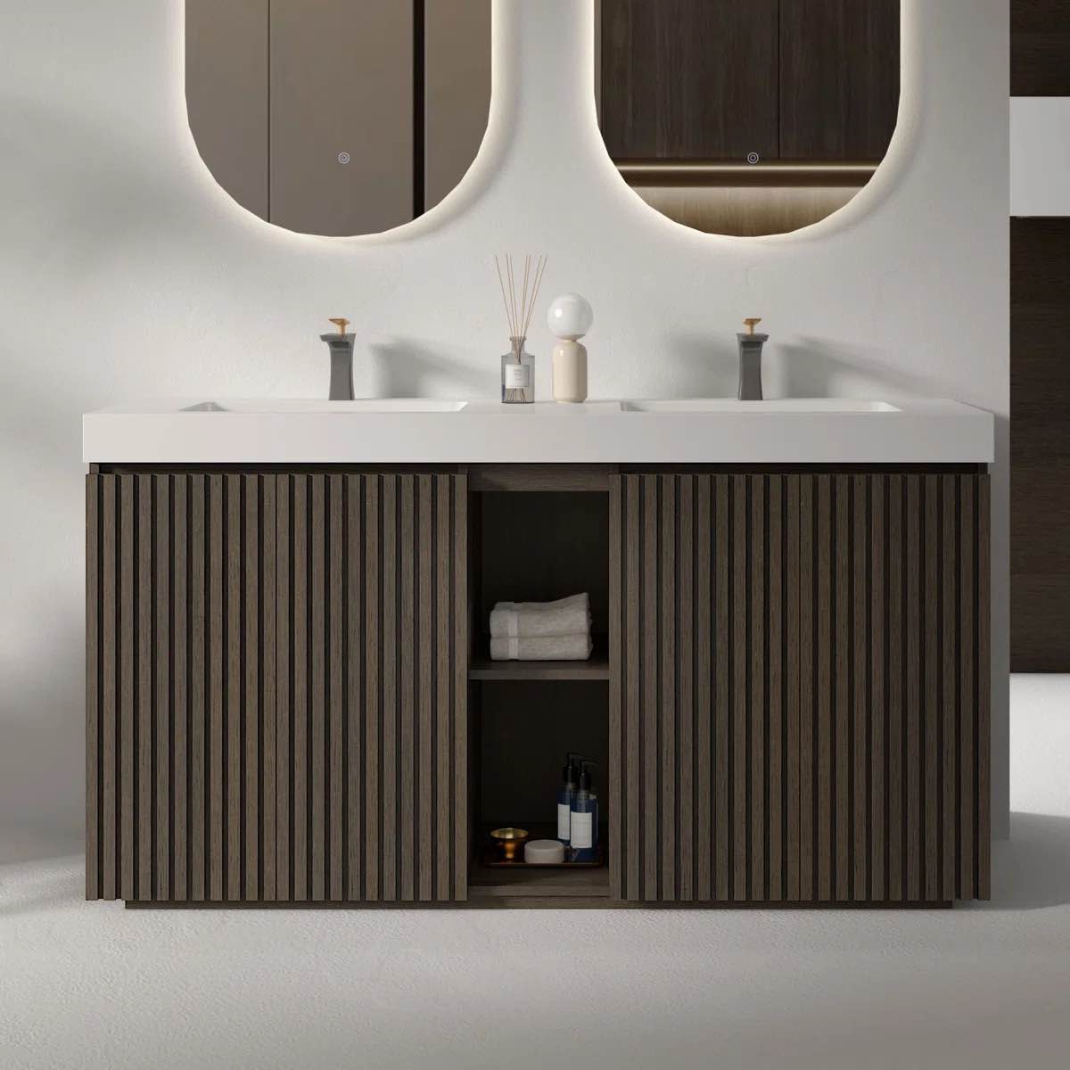 60" Double Bathroom Vanity with Solid Surface Top, Smokey Grey, VANITY Cabinet Only*  TOP NOT INCLUDED 