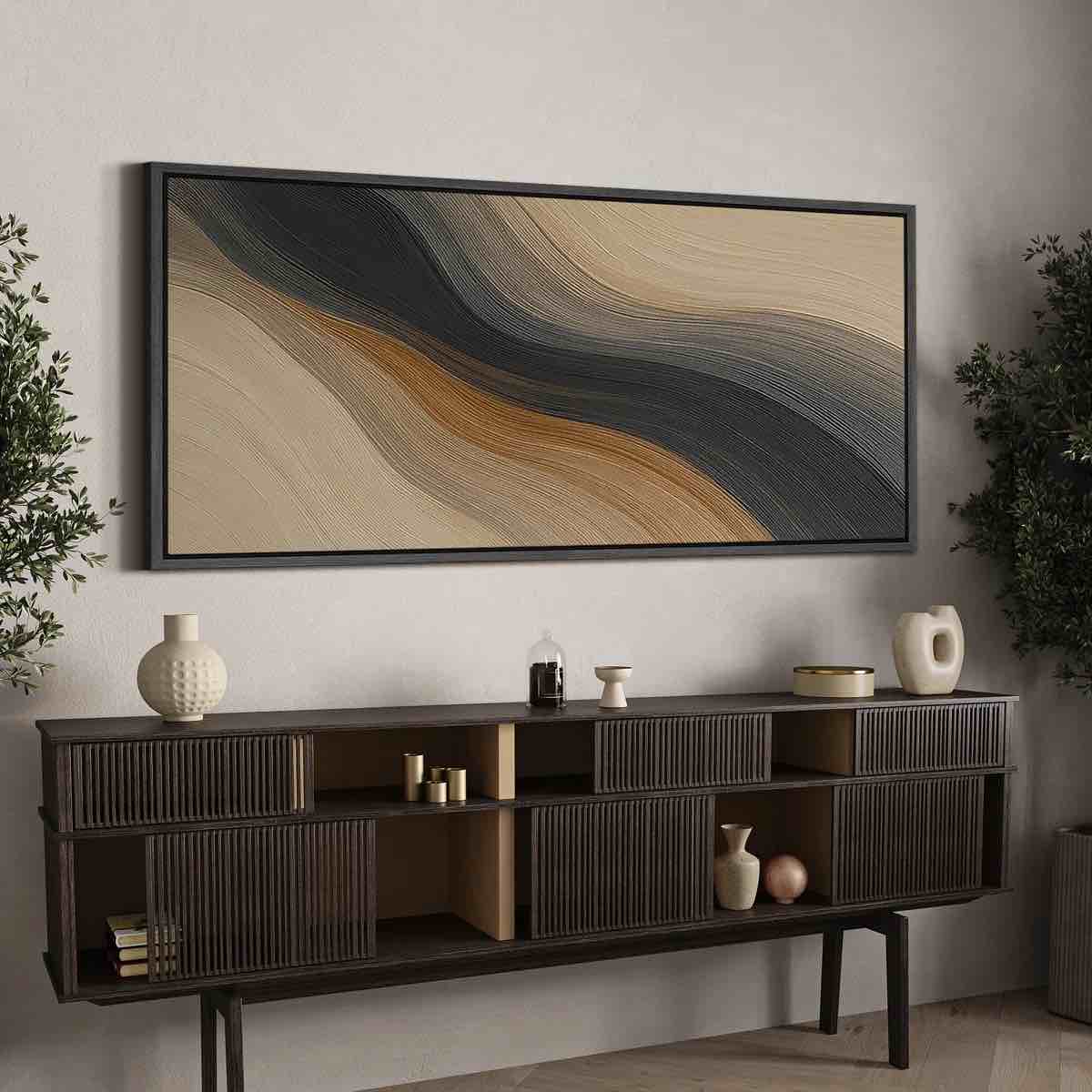 Large Framed Canvas Print Wall Art - Neutral Abstract Print for Minimalist Modern Wall Decor