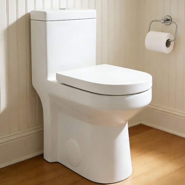 1-Piece 1.1/1.6 GPF Dual Flush Compact Toilet in White Soft Close Seat Included