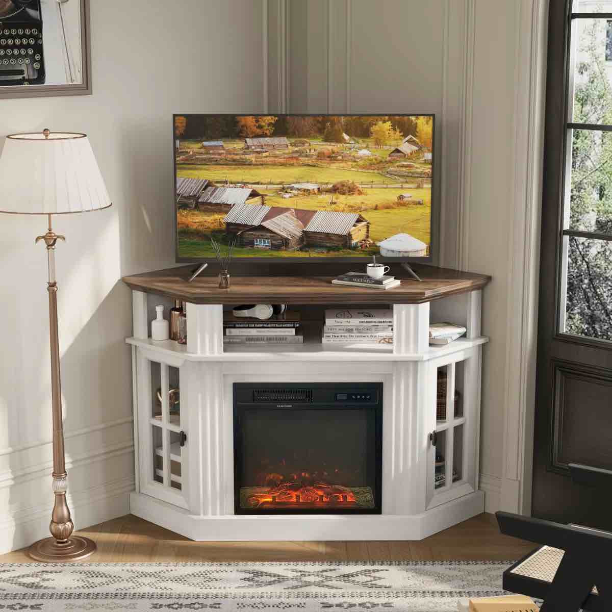 TV Stand for TVs up to 55",Corner Media Console, Fireplace Insert Not Included