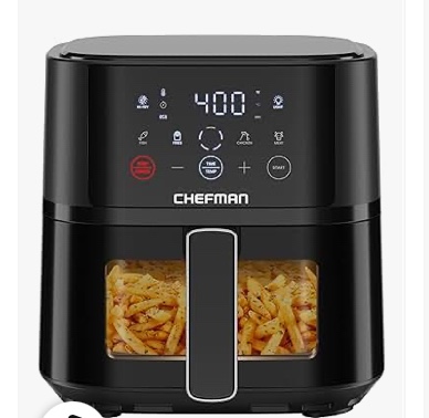 Chefman TurboFry Touch 4-Qt Easy-View Air Fryer w/ 4 Cooking Presets and 450F Hi-Fry Button - Black  New