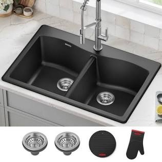 Kraus KGD-52BLACK Kitchen Sink Forteza 33'' Dual Mount 50/50 Double Granite