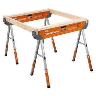 Bora Portamate Speedhorse XT Sawhorse Pair- Two pack, 30-36 inch height adjustable Legs, Metal Top for 2x4, Heavy Duty Pro Bench Saw Horse for Contractors, Carpenters - PM-4550T,Orange