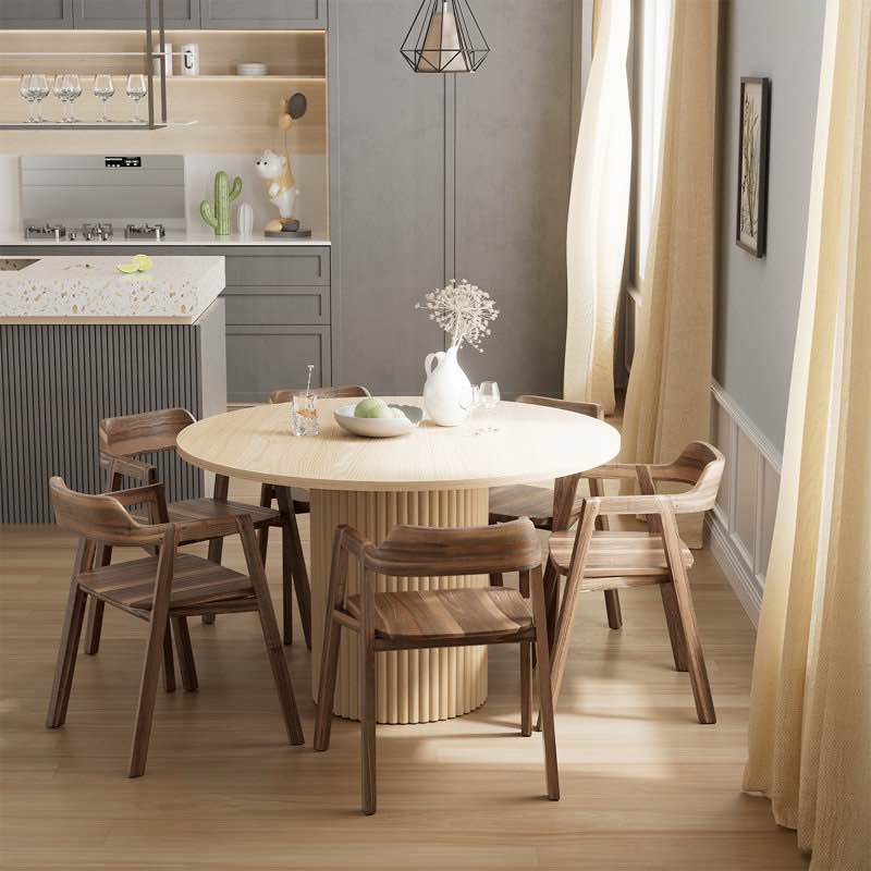 Round Solid Wood Base Dining Table for 6 , 47" Circular Tabletop