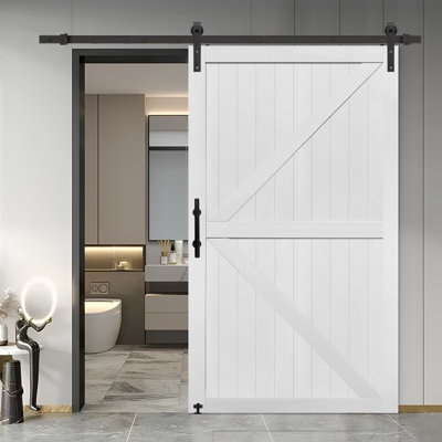 MDF Barn Door Easy Assembly -Solid Slab Covered with Water-Proof PVC Surface with Hardware Kit