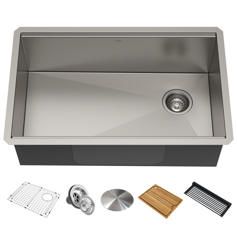 KRAUS Kore Workstation 27-inch L Undermount 16 Gauge Single Bowl Stainless Steel Kitchen Sink with Accessories