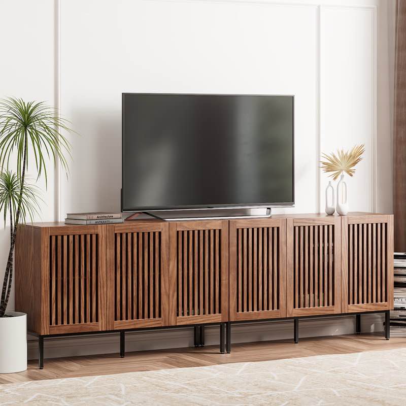 Farmhouse Tv Stand For Tvs Up To 100 Inch, 2 In 1 Entertainment Center Tv Console With Storage Cabinets And Metal Base