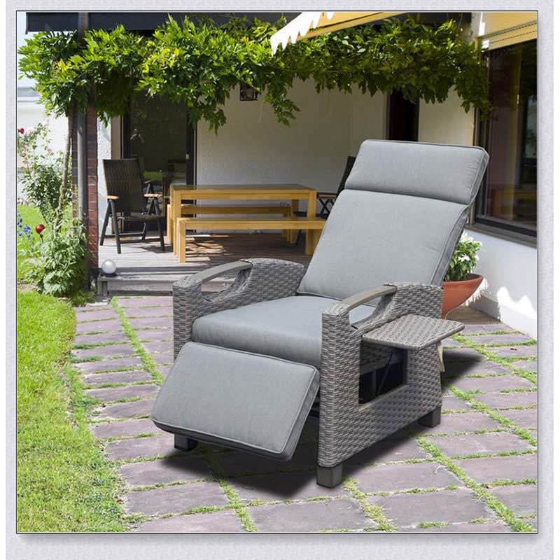 Outdoor Recliner Chair, Patio Recliner with Hand-Woven Wicker, Flip Table Push Back, Adjustable Angle,  Thickness Cushions, Reclining Lounge Chair for Indoor and Outdoor
