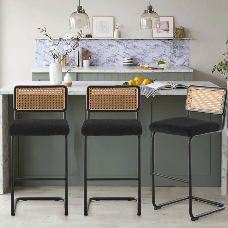 Georgios Velvet Upholstered Cane Back Bar & Counter Stool