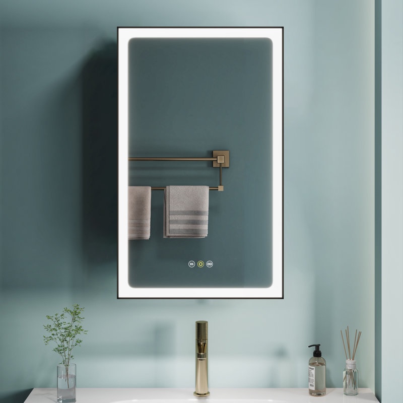 Maximes Recessed/Surface Mount Medicine Cabinet with Mirror, Defogger, Dimmer, Outlets & USBs and Interior Light 16x26