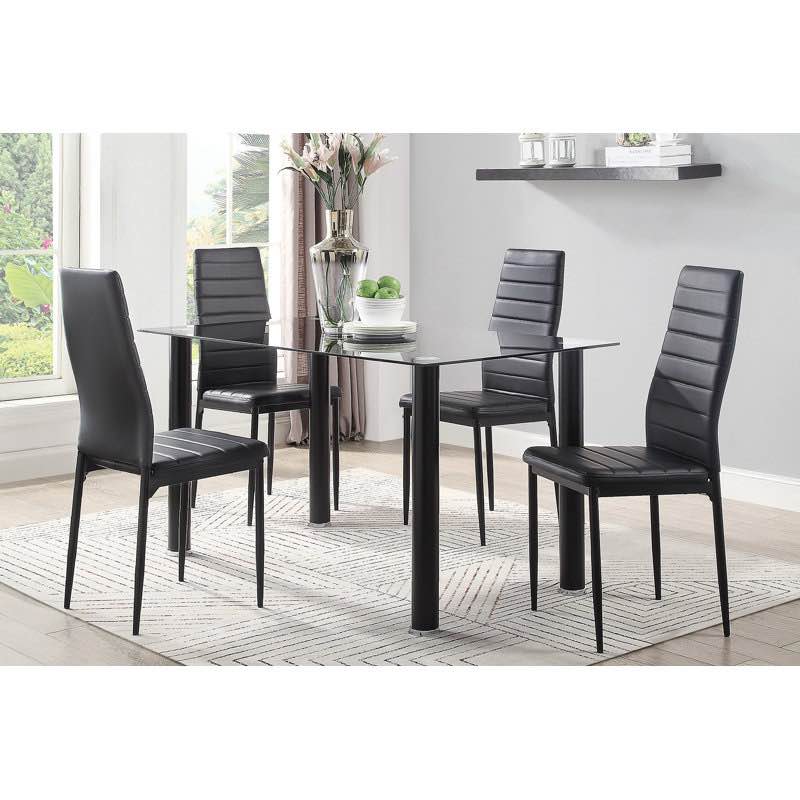 Modern Style Black Metal Finish Side Chairs 2Pc Set Faux Leather Upholstery Contemporary Dining Room Furniture