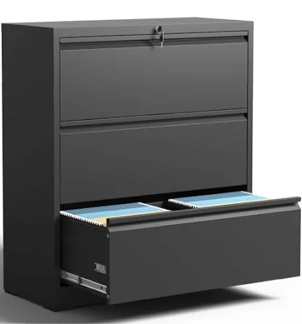 3 Drawer Metal Lateral Filing Cabinet with Lock for Home Office A4/Letter/Legal Size Black 
