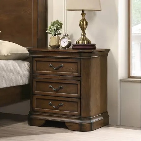 Ailany Traditional Wood 3-Drawer Nightstand, Antique Walnut/Brown