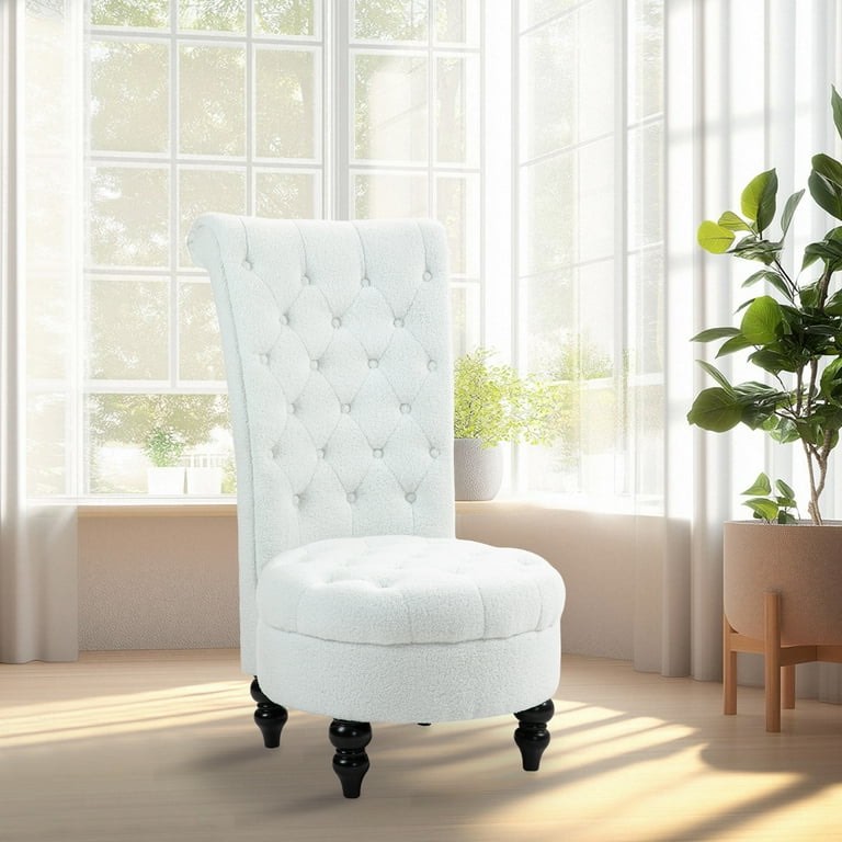 Tufted Boucle High Wingback Chair White