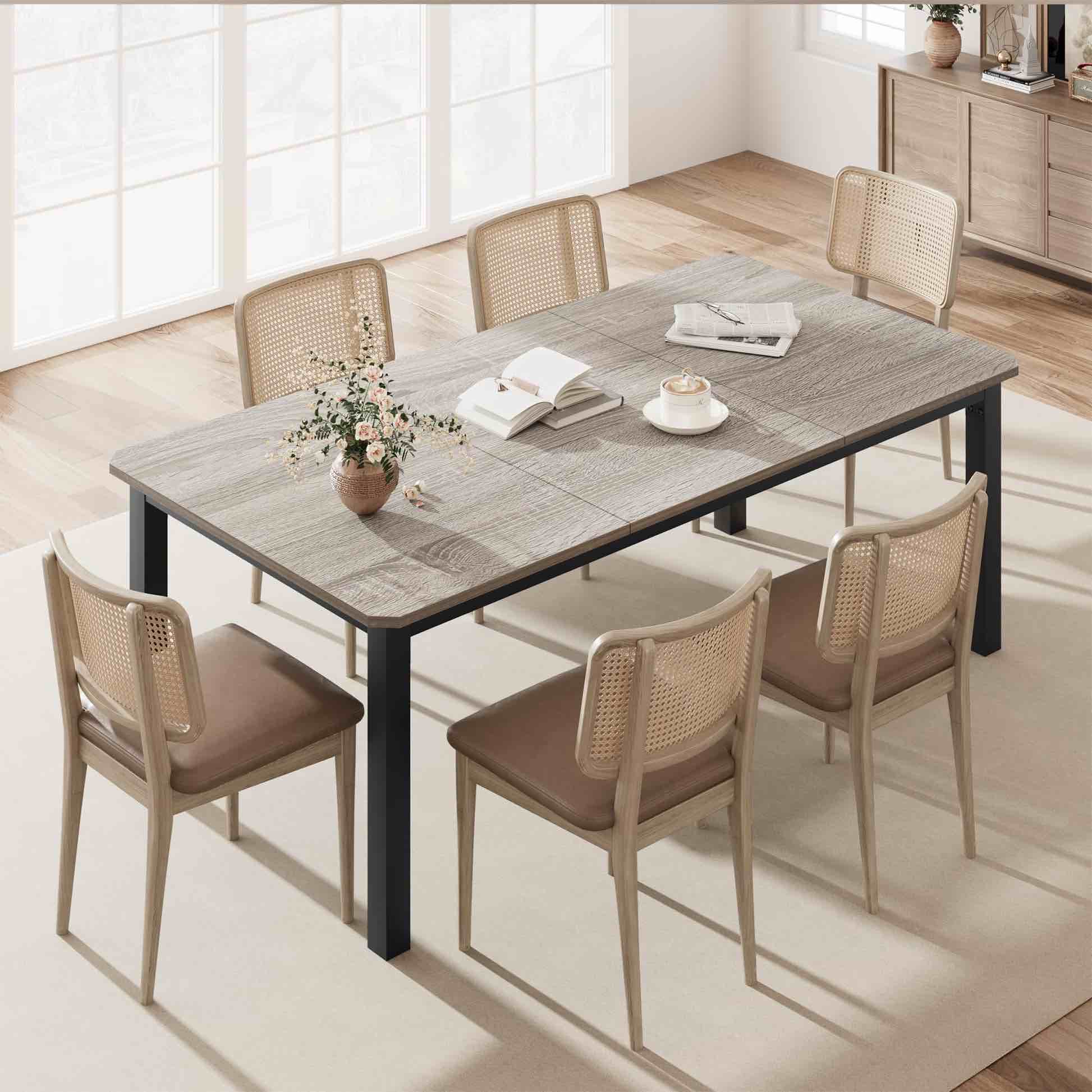 Garvee Wood Industrial Dining Table for 6~8 People, 78.7" Long Kitchen Table, Rectangle Kitchen & Dining Room Table for 6 Ideal for Dinner Or Meeting, Grey