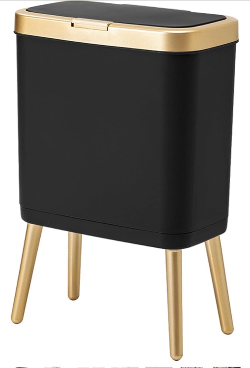 Procade Office Trash Can with Lid, Black Bathroom Trash Can with Gold Edge, Modern Narrow Garbage Can with Legs, Slim Plastic Trash Bin for Bedroom, Living Room,Kitchen,Toilet, 4 Gallon