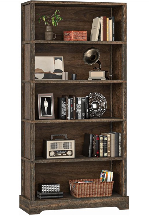 5-Shelf Wood Bookcase, 65 Inch Tall Bookshelf with Storage, Floor Standing Display Book Shelf (Rustic Brown)