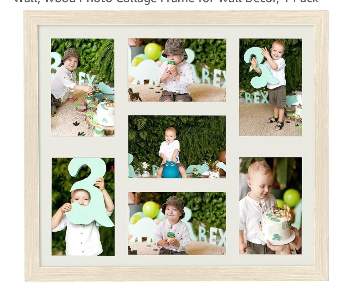 14x16 Collage Picture Frame, Displays 7Pcs 4x6 Picture Frame Collage with Mat or 1Pcs 14x16 without Mat for Wall, Wood Photo Collage Frame for Wall Decor, 1 Pack