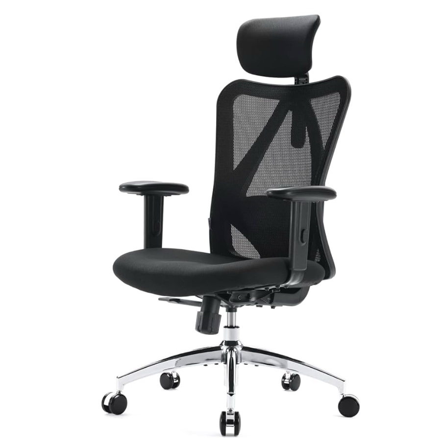 SIHOO M18 Ergonomic Office Chair for Big and Tall People Adjustable Headrest with 2D Armrest Lumbar Support and PU Wheels Swivel Tilt Function Black