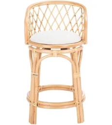 Safavieh Home Collection Yuta Natural Rattan/White Cushion 24-inch Kitchen Breakfast Nook Island Dining Pub Counter Stool (Fully Assembled)