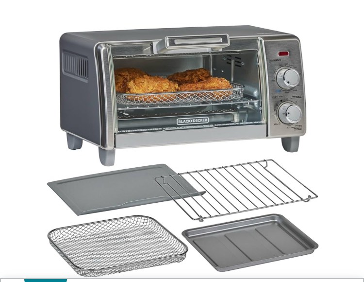 BLACK+DECKER 4-Slice Crisp 'N Bake Air Fry Toaster Oven, TO1787SS, 5 Cooking Functions, 30 Minute Timer, Stainless Steel