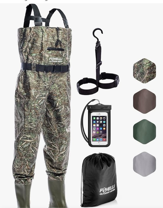 Foxelli Chest Waders – Waterproof 2-ply Nylon/PVC Camo Hunting Fishing Waders for Men and Women with Boots