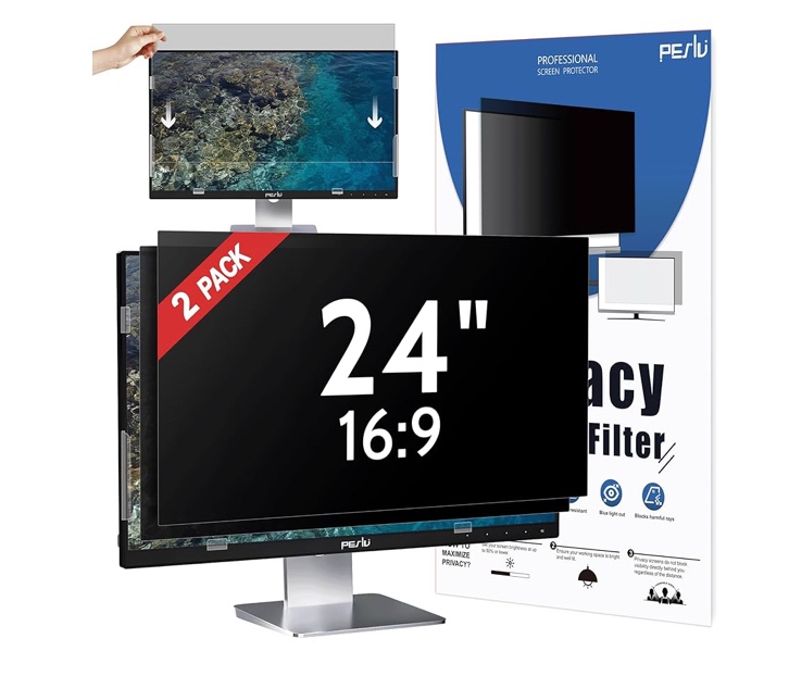 [2-Pack] 24 Inch Privacy Screen for Computer Monitor 16:9 Aspect Ratio, Eye Protection Anti Blue Light Glare Shield, 24inch Removable Black Blackout Anti Spy Desktop Security Private Filter