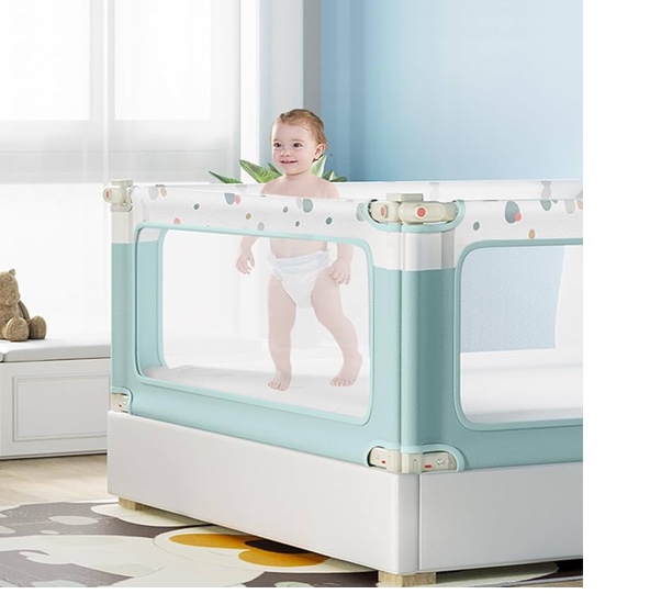 Bed Rail for Toddlers, Lightweight Safety Adjustable Bed Rail, Breathable Mesh Fabric for Baby Bed Rail Guard, Suitable for All Types of Beds-1PC(Green dot, 79IN)