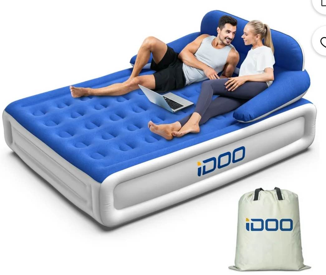 iDOO Queen Headboard Air Mattress, 18" Airbeds with Built-in Pump