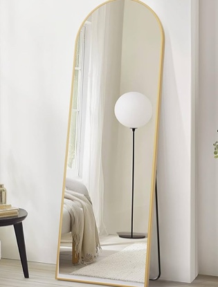 Elevon Full-Length Mirror 71"x26", Full-Body Floor Mirror with Stand, Hanging Wall-Mounted or Freestanding, Thin Aluminum Frame, Large Arch Mirror for Bedroom & Cloakroom, Gold