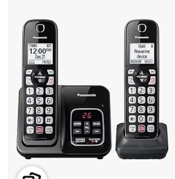 Panasonic Cordless Phone with Answering Machine, Advanced Call Block, Bilingual Caller ID and Easy to Read High-Contrast Display, Expandable System with 2 Handsets - KX-TGD832M (Metallic Black)