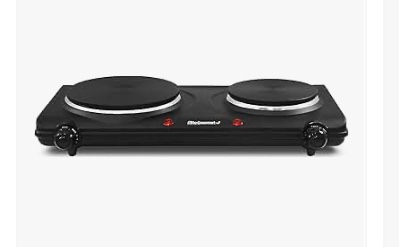 Elite Gourmet EDB-302BF Countertop Double Cast Iron Burner, 1500 Watts Electric Hot Plate, Temperature Controls, Power Indicator Lights, Easy to Clean, Black
