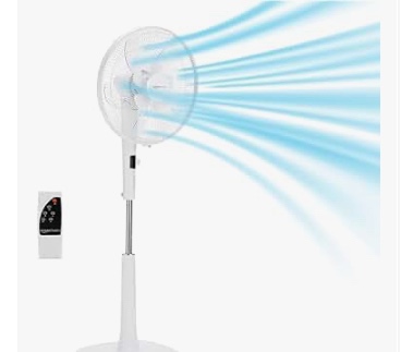 Oscillating Dual Blade Standing Pedestal Fan with Remote - Quiet DC Motor  16-Inch