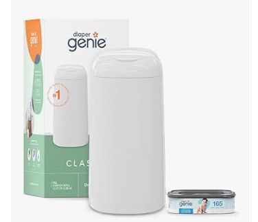 Diaper Genie Classic Pail Includes 1 Starter Square Refill That can Hold up to 165 Newborn-Sized Diapers.