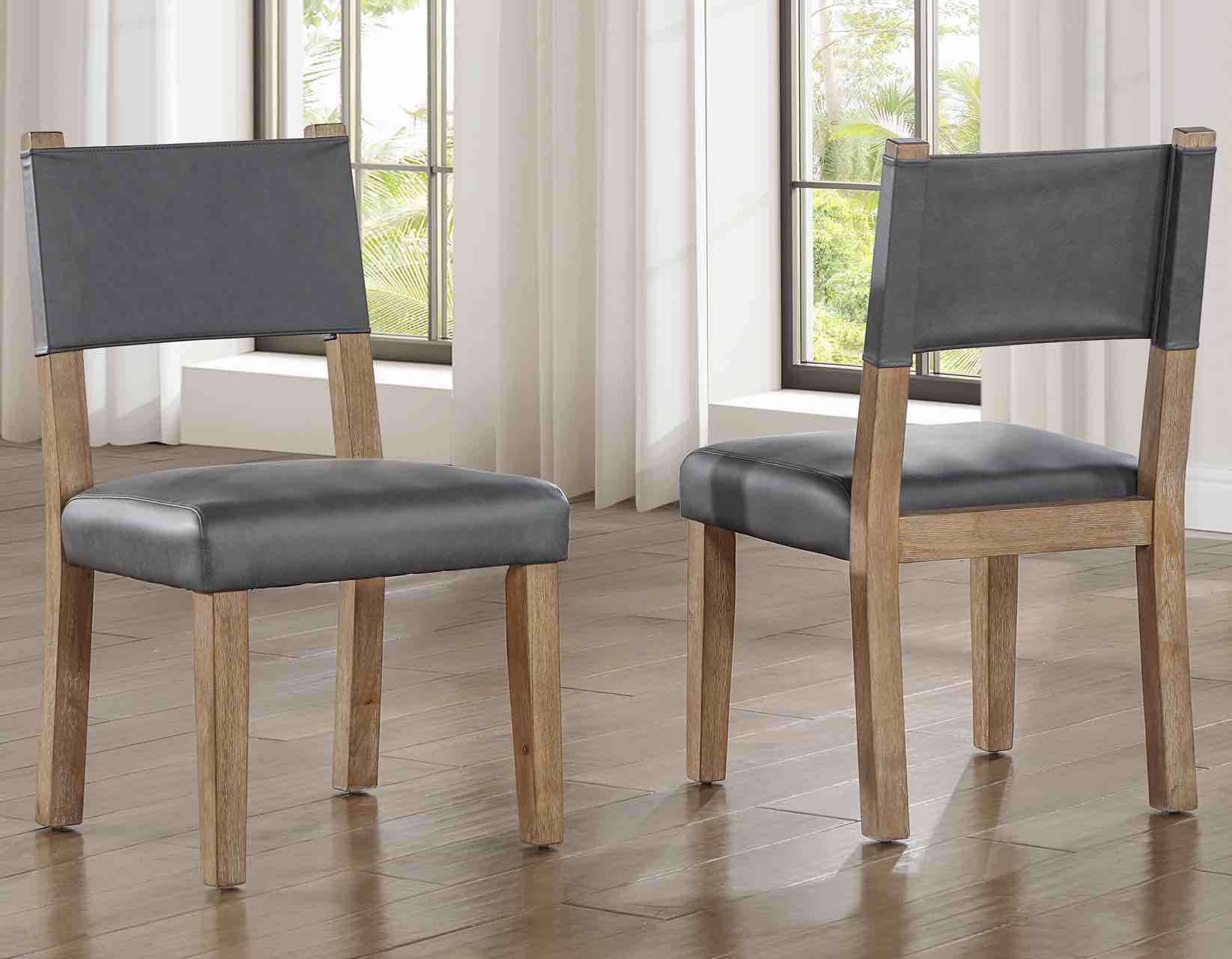 Aubrey Side Chair, Gray Vegan Leather with Driftwood finish